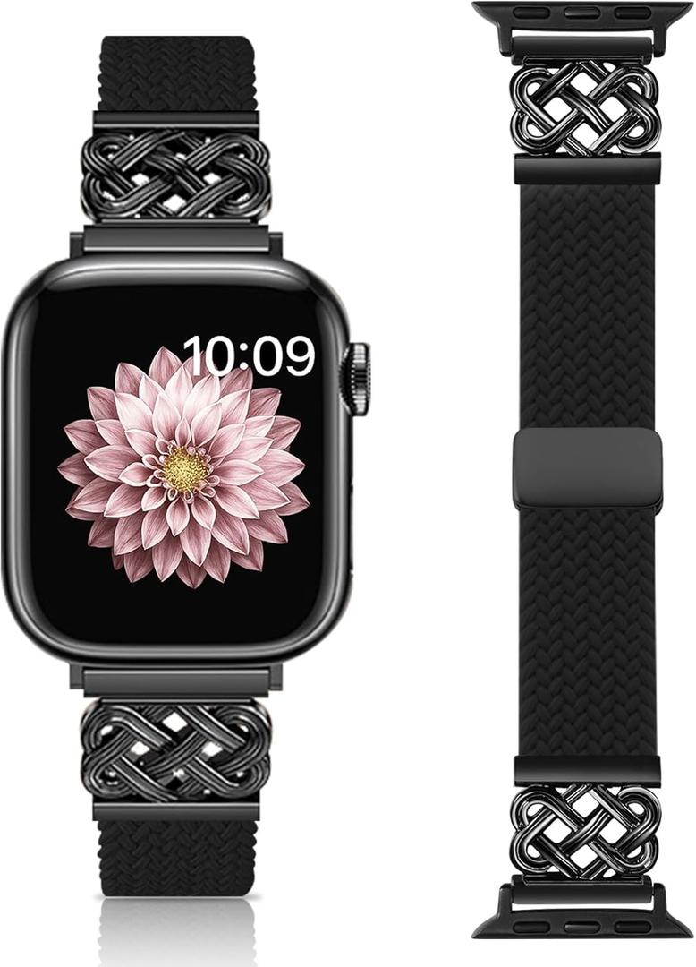 Chinber Braided Band Compatible with Apple Watch Bands 40mm 38mm 38mm/40mm/41mm/42mm(Series 10)  Magnetic Clasp Fabric Nylon Interlock Buckle Straps for iWatch Ultra Series, Black  Chinber Braided Band Compatible with Apple Watch Bands 40mm 38mm 38mm/40mm/41mm/42mm(Series 10)  Magnetic Clasp Fabric Nylon Interlock Buckle Straps for iWatch Ultra Series, Black