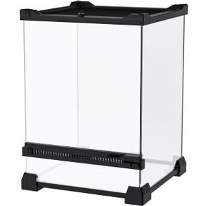 Reptile Terrarium 8"x8"x12" Mini, Front-Opening Glass Tank with Mesh Lid & Lock, 360 Glass Enclosure for Small Reptiles, Frogs, Tarantulas, Jumping Spiders & Geckos
