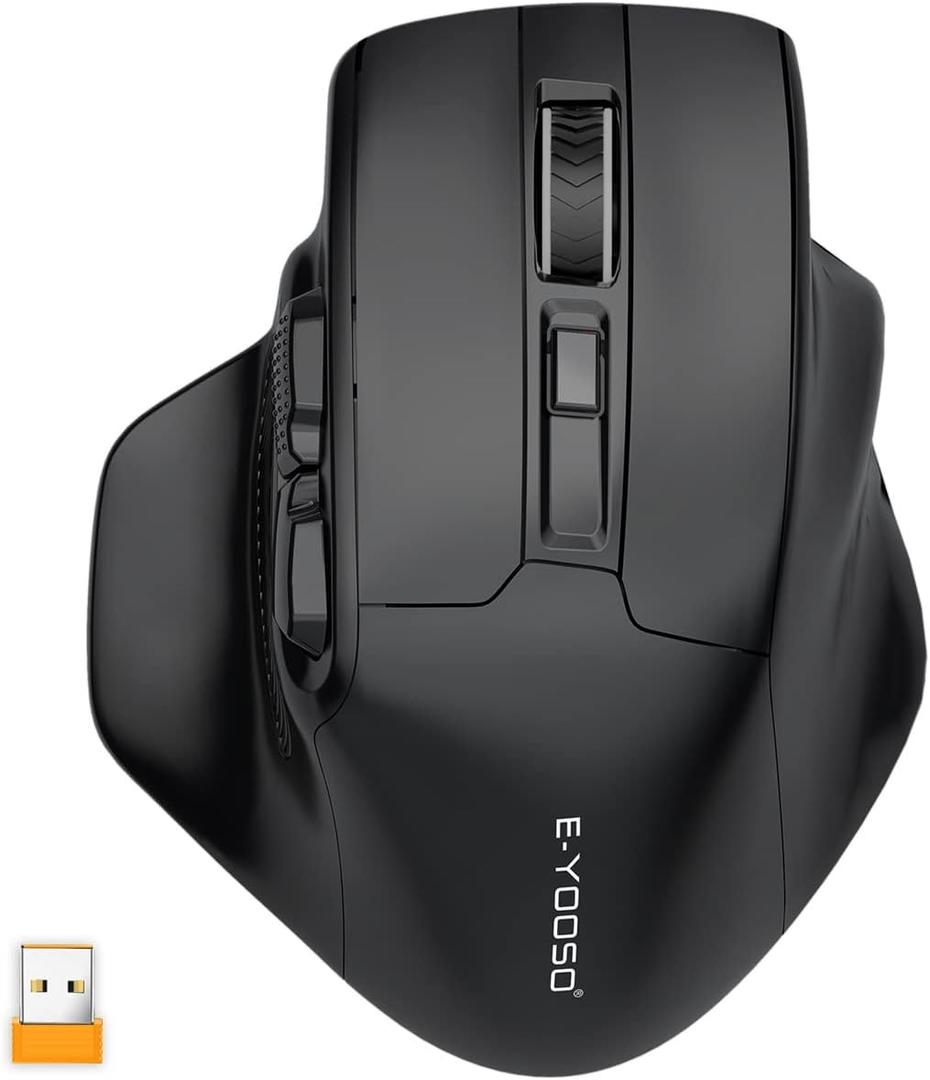 E-YOOSO Large Wireless Mouse for Big Hands, X-31 Cordless Ergo Computer Mouse, 6 Buttons, 5-Level 4800 DPI, 18 Months Battery Life, for Laptop, PC, Chromebook (Black)