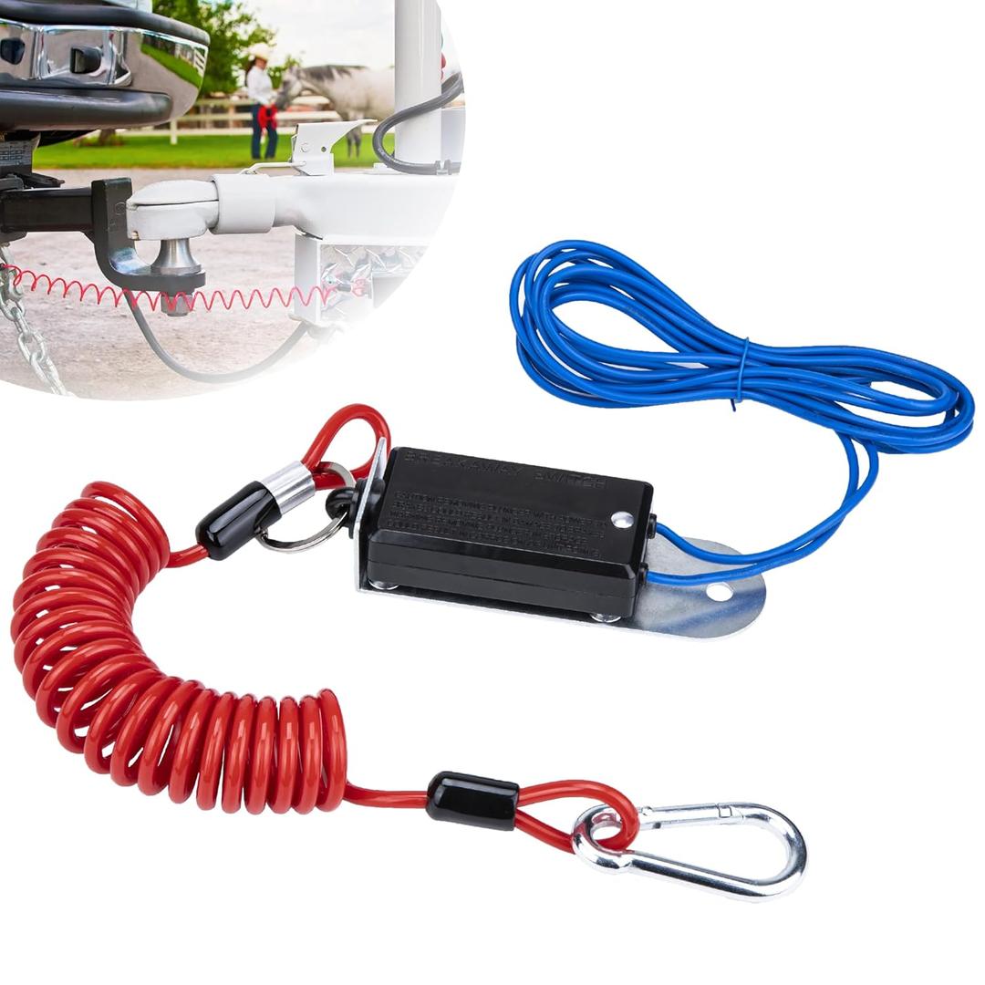 Trailer Breakaway Switch, with 8 FT Coiled Trailer Brake Away Cable, Trailers Breakaway Kit with Pull Pin Steel Spring Towing Wire, Trailers Emergency Brake Cable for RV Travel Trailers Towing