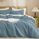 PHF Waffle Duvet Cover Set King Size, No Snagging Ultra Soft Luxury Textured Breathable Comforter Cover for All Season 3pcs, Durable Bedding Duvet Set with 2 Pillow Shams, 104"x90", Stormy Blue