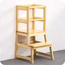 Kitchen Step Stool for Toddlers with Non-Slip Mat, WOOD CITY Wooden Kids Montessori Learning Stool Tower, Toddler Standing Tower Helper for Kitchen Counter and Bathroom Sink(Burlywood)