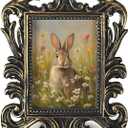 Easter Bunny Rabbit Small Picture Frame,Vintage Wildflower Mini Ornate Photo Frame for TableTop Desk Decor, Rustic Spring Baroque Art Prints Decorations Gifts for Bedroom 1.7x2.5in Photo