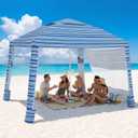 Sekey Beach Cabana - 8x8 FT Easy Setup Beach Shade Canopy UPF 50+ Sun Shelter with Sandbag & Side Wall, Large Portable Outdoor Tent for Family, Light Blue Stripe