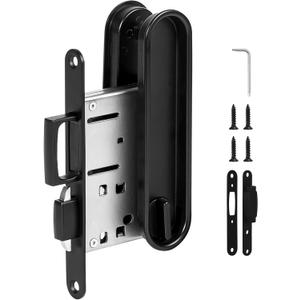 HBL' Pocket Door Lock with Handles - Keyless Privacy, 2-in-1 Pocket Door Handles, Fits Solid Wood Doors 1-1/2" to 2" Thick, Black