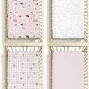 Plushii 4 Pack Fitted Crib Sheets for Baby Girls, 28"x 52" Extra Soft Microfiber Crib Sheet Set for Standard Crib & Toddler Mattress Pad,Pink Sheep