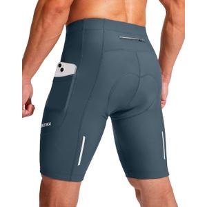 Bikewa Men's Bike Shorts 3D Padded Cycling Road Biking Mountain Riding Biker Bicycle UPF 50+ Cycle Shorts Zipper Pockets (Medium, A_ Blue Grey)