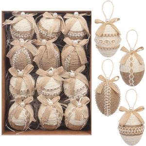 RoseCraft Easter Egg Decorations, 12PCS Boho Artificial Egg Easter Tree Hanging Ornaments, for Spring Summer Home Rustic Holiday Party Basket Filler Decor.
