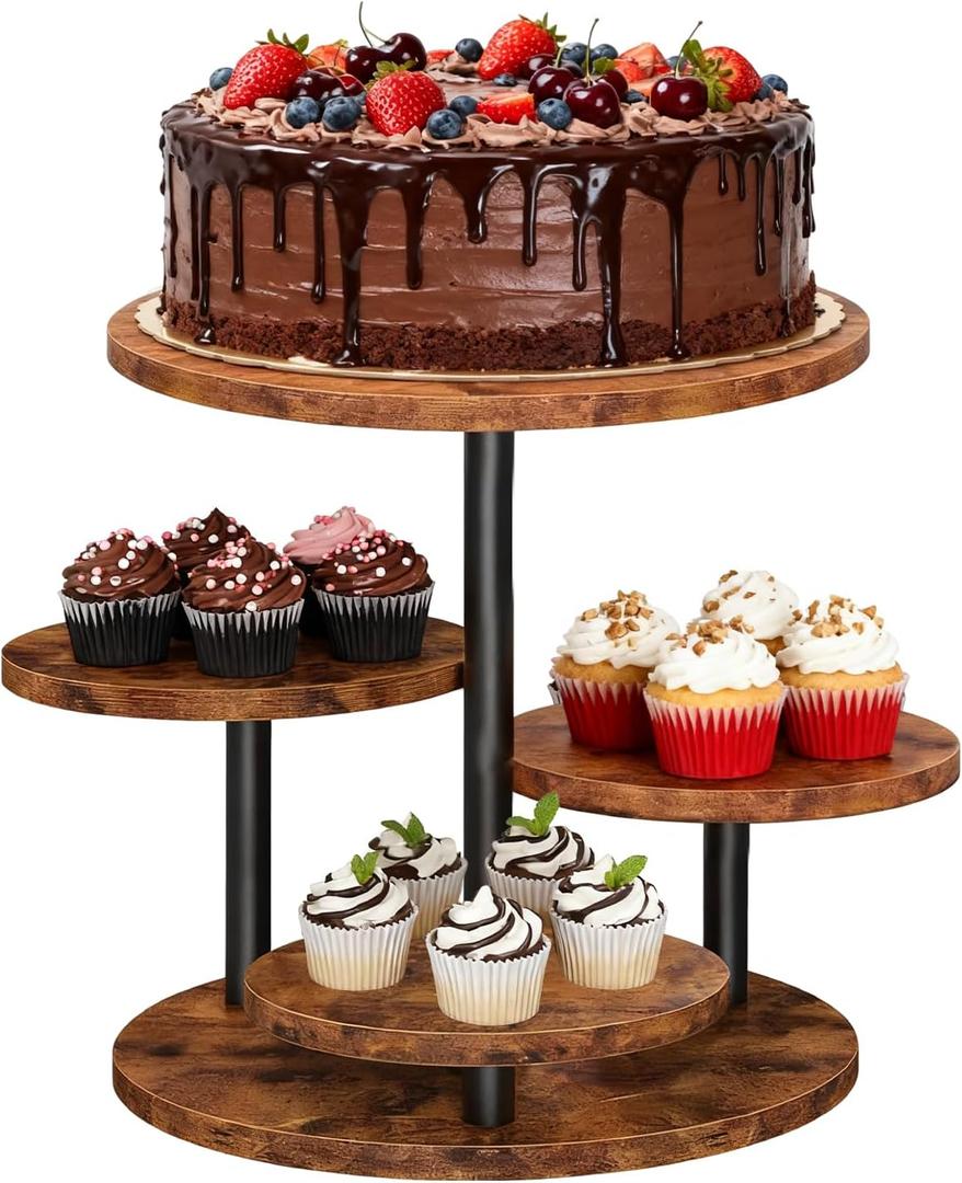 Cupcake Stand, 4 Tier Round Cupcake Tower Stand for 50 Cupcakes, 360 Rotatable Wood Cake Stand with Tiered Trays, Farmhouse Cupcake Stand for Birthday Wedding Baby Shower Tea Party