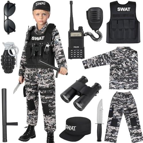 Luucio SWAT Police Costume for Kids, Kids Police Costume for Boys with SWAT Vest, Halloween Gifts for Boys Medium