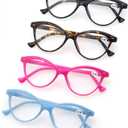 MODFANS Women Reading Glasses 3.0 4 Pack Fashion Colors Cat Eye Readers for Ladies Compact Spring Hinge Lightweight Frame Includes Pocket