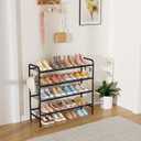 VILICK 4-Tier Shoe Rack 33" Wide Metal Shoe Organizer Long Shoe Storage with 4 Side Hooks Sturdy Shoes Shelf for Closet, Front Door Entrance, Garage, Dorm, Black