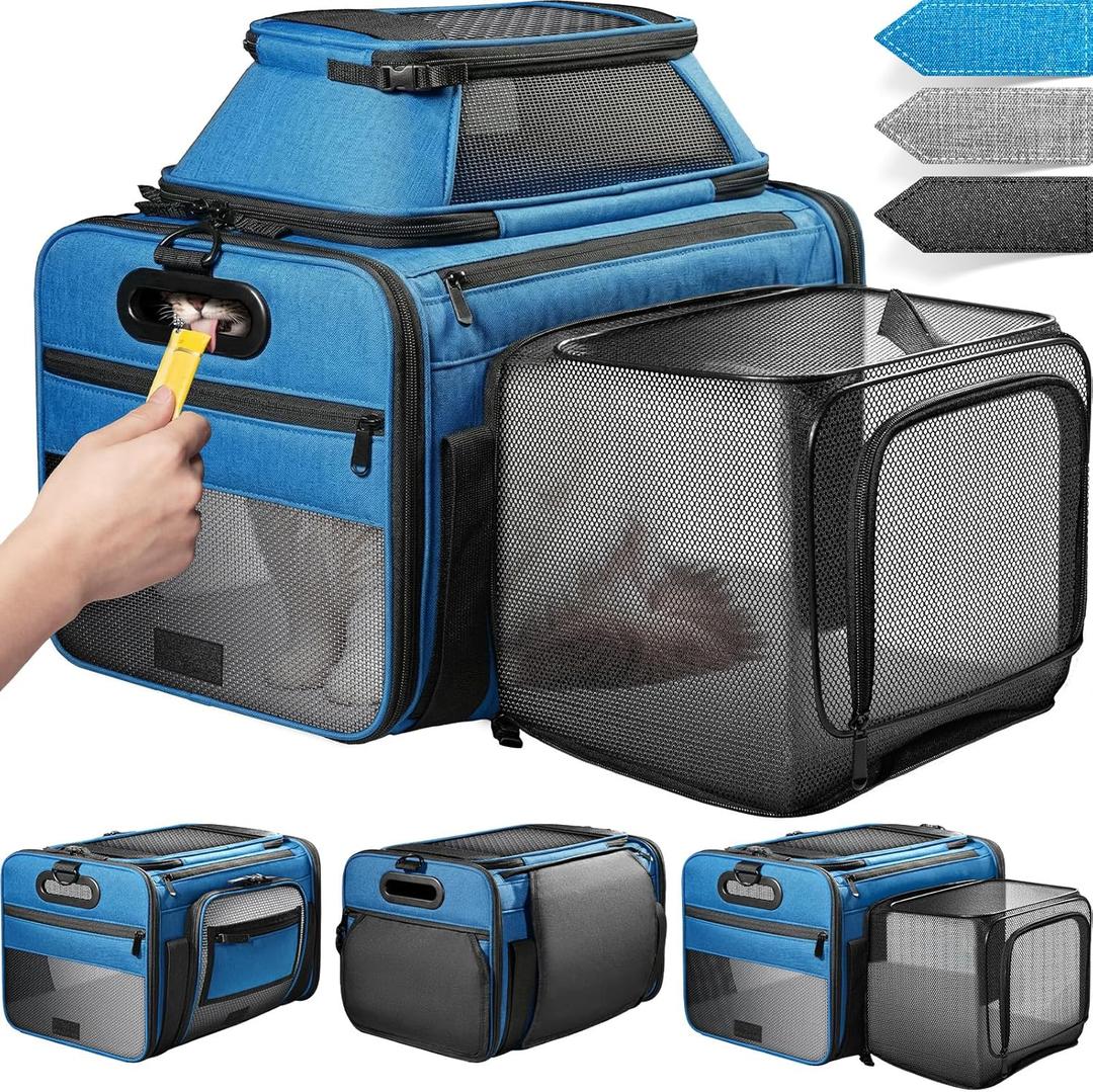Top and Side Expandable Pet Carrier with Treat & Pet Window,17x11x9.5 Inch Alaska Hawaiian Airline Approved,Soft-Sided Dog Carrier for Small Dogs and Cats,Travel Cat Carrier with Locking Safety Zipper