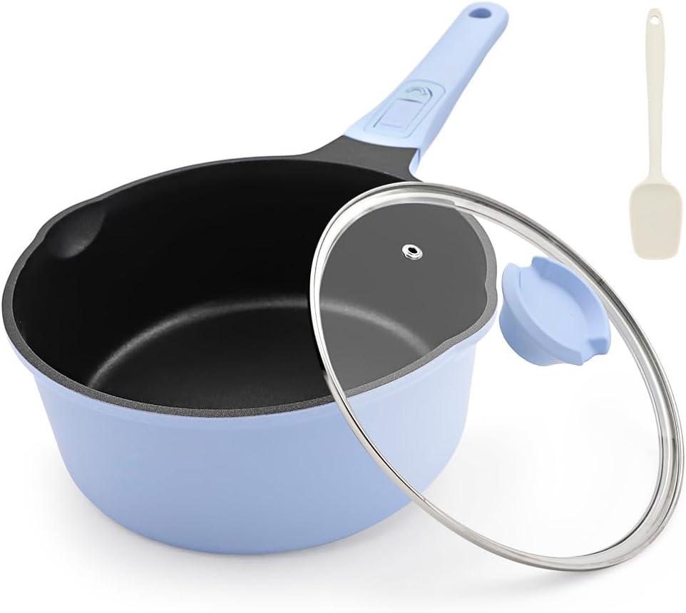 Small Sauce Pan with Lid, 1.5 Qt Saucepan with Lid, Non Stick Sauce Pan, Milk Pot & Sauce Pot & Saucepan with Pour Spout, Detachable Handle Milk Pan, Induction Compatible, Oven Safe, PFOA-Free