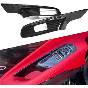 Car Window Lift Switch Panel Cover Trims for Corvette C8 2020 2021 2022 2023 2024, Genuine Carbon Fiber Interior Window Button Frame- C8 Coupe ONLY