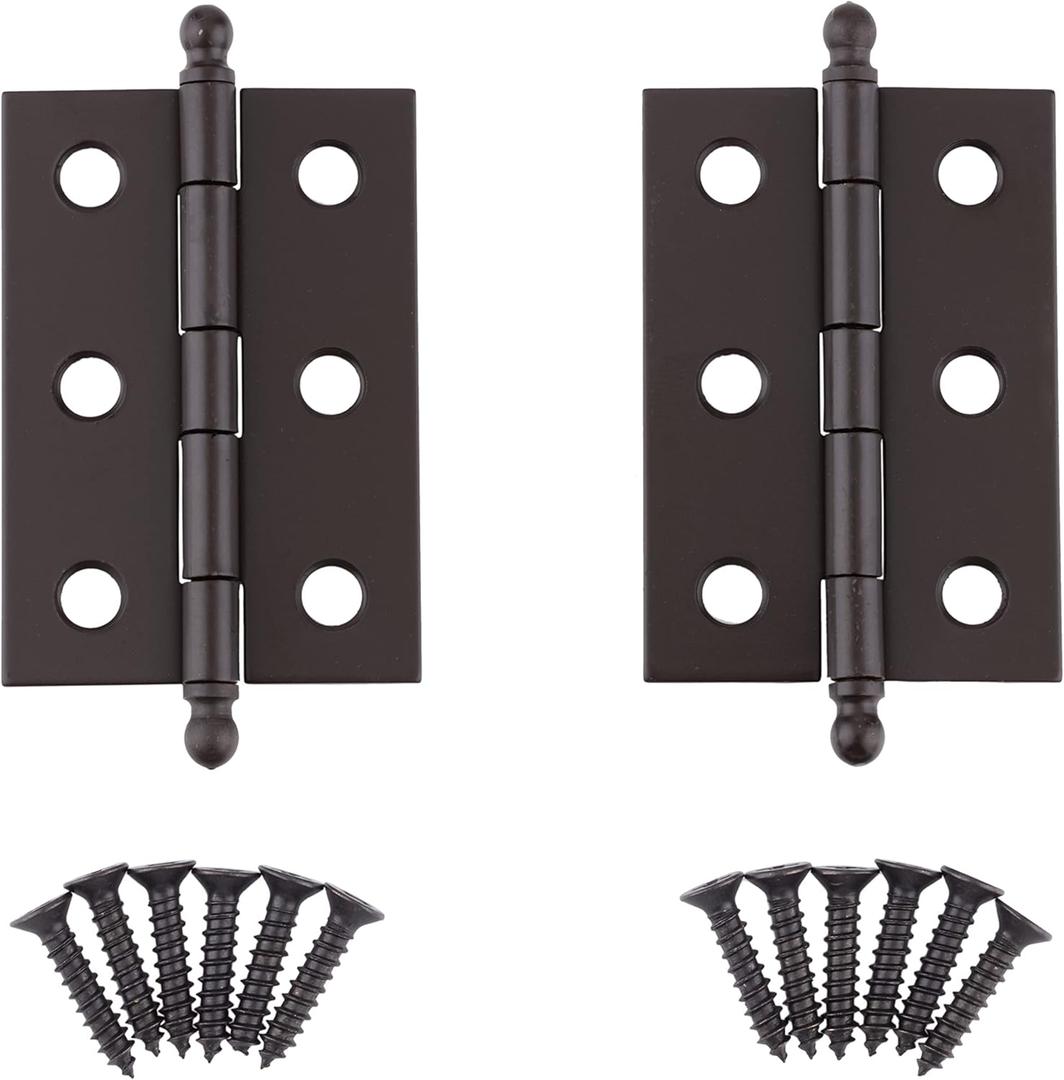 Oil Rubbed Bronze Plated Butt Hinges with Ball Finials | 2" High x 1 3/8" Wide | Pack of 2 | Cabinet Door Hinges with Removable Pin | UA-221-HOB (1)