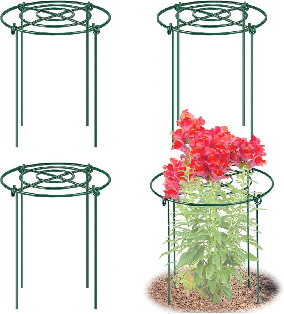 4 Pack Peony Cages and Supports, 11.5" Dx16 H Plant Supports for Outdoor Plants, Heavy Duty Metal Peony Support Cage Flower Support Rings, Plant Support Ring for Rose Tomato Hydrangea Strawberry