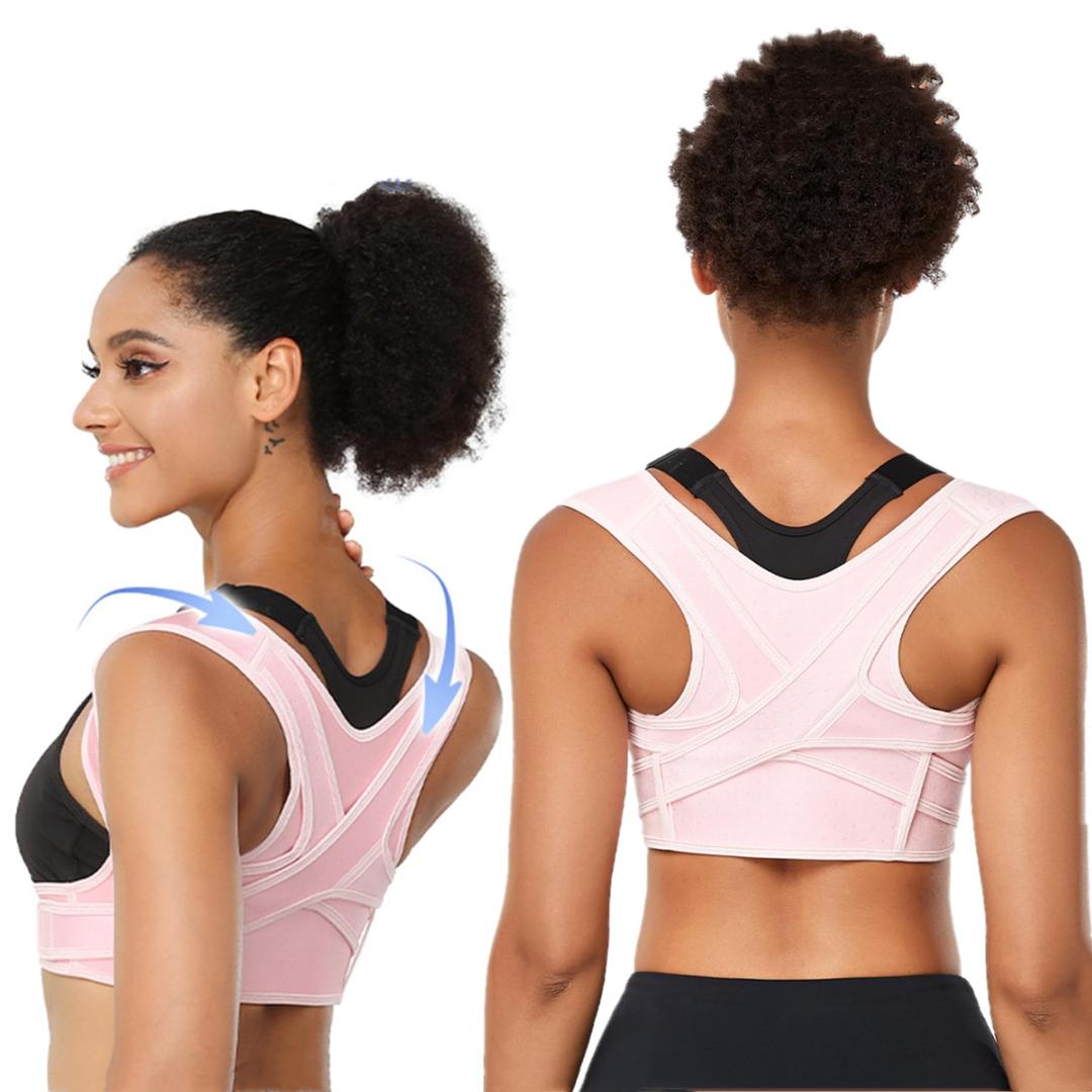Posture Corrector for Women, Back Brace for Women, Adjustable Lightweight Upper Back Brace, Back Posture Corrector for Neck, Shoulder, Upper & Lower Back Pain Relief, Invisible Under Clothes (Pink, Large)