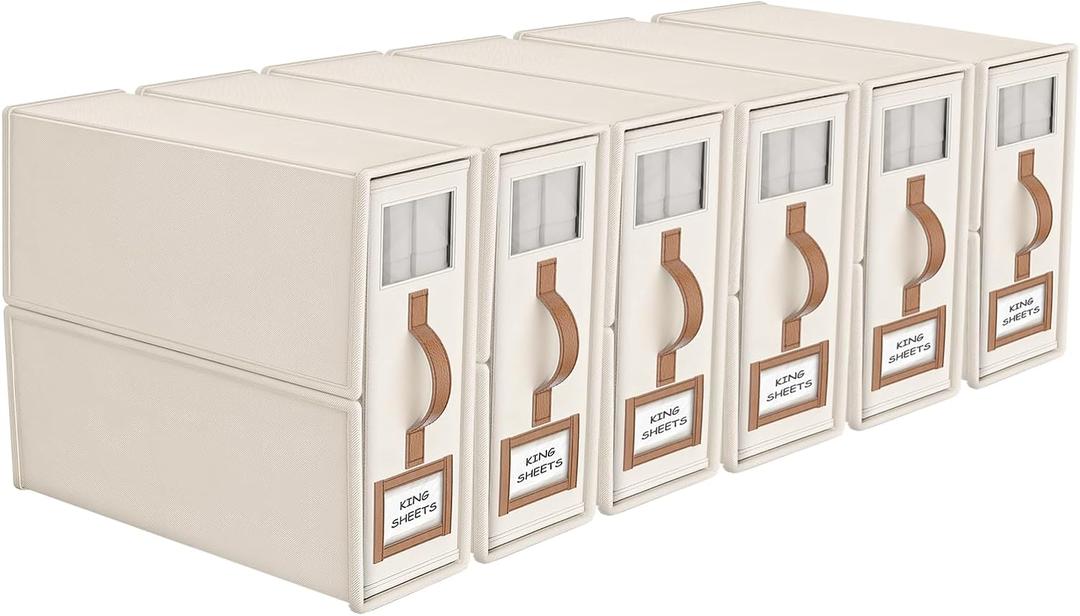 6 Pack Bed Sheets Organizers And Storage (King Size),Foldable Sheet Organizer With Handle For Linen Closet,Bedding Organizer Storage For Sheets, Duvet Cover (Beige, XCDSN-002