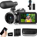 Video Camera Camcorder 4K 48MP 30FPS Vlogging Camera for YouTube with Wireless Lavalier Mic & External Mic Video Cameras for Filming with 32GB SD Card and 2 Batteries