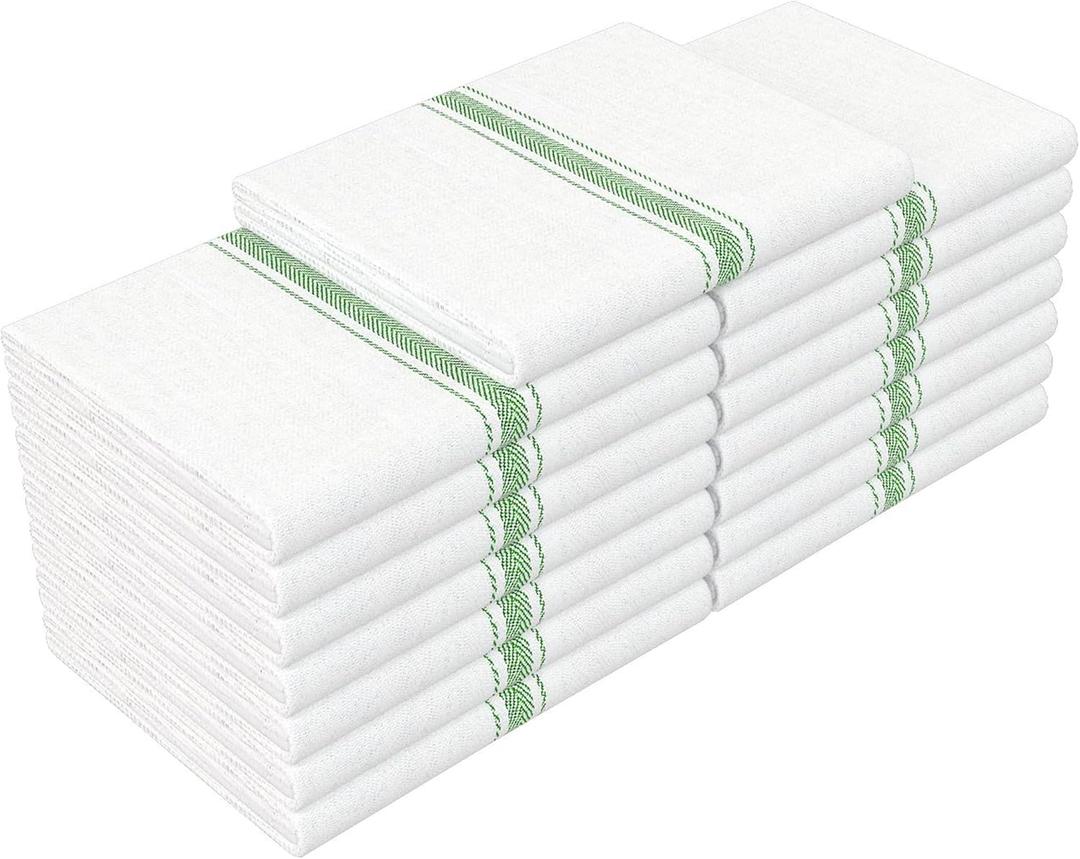 RIVERSTREAM Dish Towels - (Green, 15-Pack) 100% Cotton, 14 x 25 Inches, Super Absorbent, Reusable Cleaning Kitchen Dish Towels Set