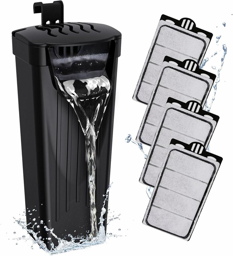GOZILLA Turtle Tank Filter 74GPH, Low Water Level Turtle Tank 3.5W Fish Tank Aquarium Filters for Small Tanks up to 15 Gallons Include 4 Replacement Cartridges.(Black)