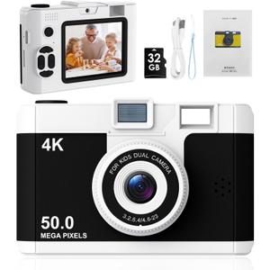 50.0 Mega Pixels Kids Camera for 5-13 Year Old Girls Boys with WiFi,MP3,Video Recording,Children Digital Selfie Video Camcorder 1080P Dual Lens 2.4 Inch HD,32G TF Card (Black)