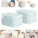 Compression Storage Bags for Bedding, 68L*2PCS Ultra Space Saving Self Compression Organizer with Transparent Window, Used for Storing Comfortable Blankets,Bedding,Pillows,Clothes (Blue 21x16x11 in)