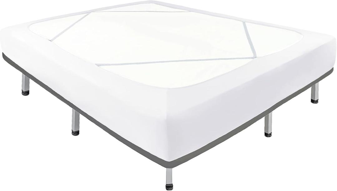 Biscaynebay Decorative Box Spring Cover King & Cal King Size, White Luxurious Jersey Knitting Stretchy Wrap Around 4 Sides Bed Skirt for Home/Hotels, Easy Fit Wrinkle & Fade Free Machine Washable