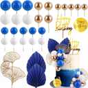 MEMOVAN Blue White Gold Ball Cake Toppers Balls Cupcake Toppers Foam Ball Shaped Cake Picks DIY Balloon Cake Insert Topper Ball Birthday Cake Decorations for Birth Boho Wedding Baby Shower Party