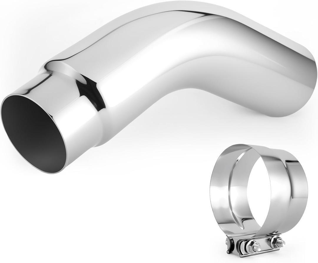 Exhaust Tip,Universal Exhaust Elbow Pipe 5 Inlet 6" Outlet with Steel Clamp - Chrome/Black Finish for Cars & Trucks (Silver)
