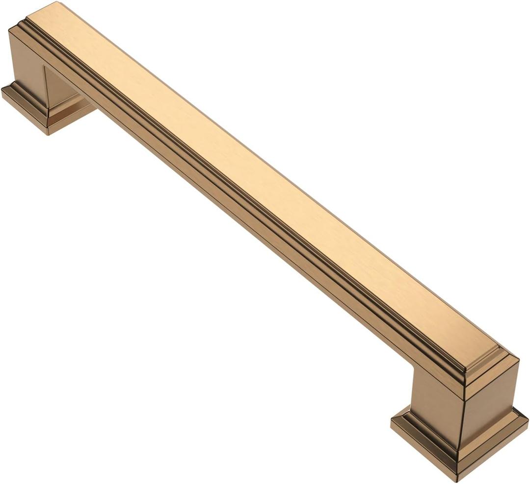 Alzassbg 6 Pack Champagne Bronze Cabinet Pulls, 5 Inch(128mm) Hole Center Cabinet Handles Kitchen Pulls for Cabinets and Drawer AL3071TGP
