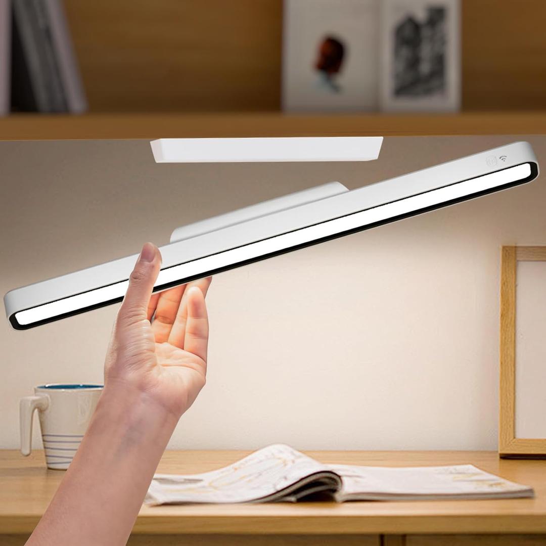 Desk Light Bar, Magnetic Rechargeable LED, 3000K, 4500K, 6000K Color Adjustable Touch Control for Desk, Bedroom, Mirror, Cabinet Lighting (1 Pack, White)