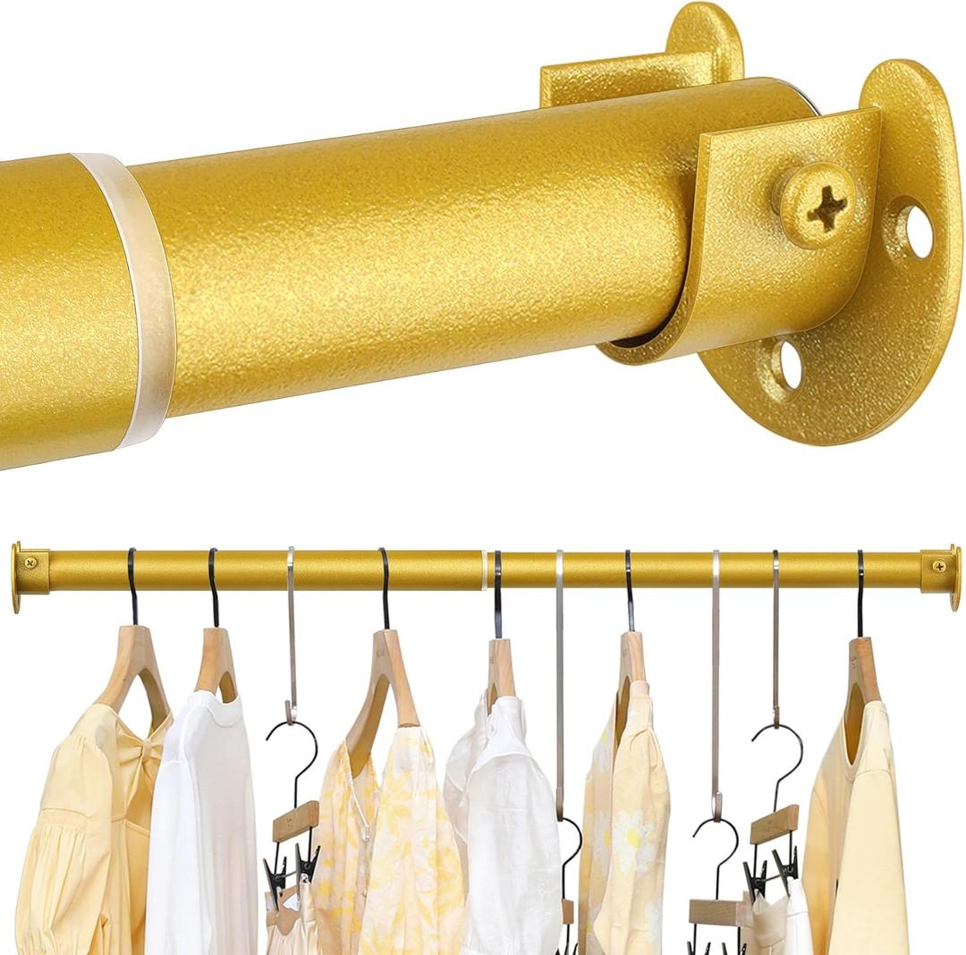FIRJOY Closet Rods for Hanging Clothes - Heavy Duty, Length Adjustable (#1 Gold, 42.5" - 52")
