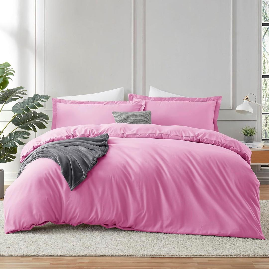 Hearth & Harbor California King Duvet Cover Set Light Pink, 3 Piece Bedding Set, Soft Double Brushed Comforter Cover Set with Button Closure, 1 Duvet Cover 104x98 inches and 2 Pillow Shams