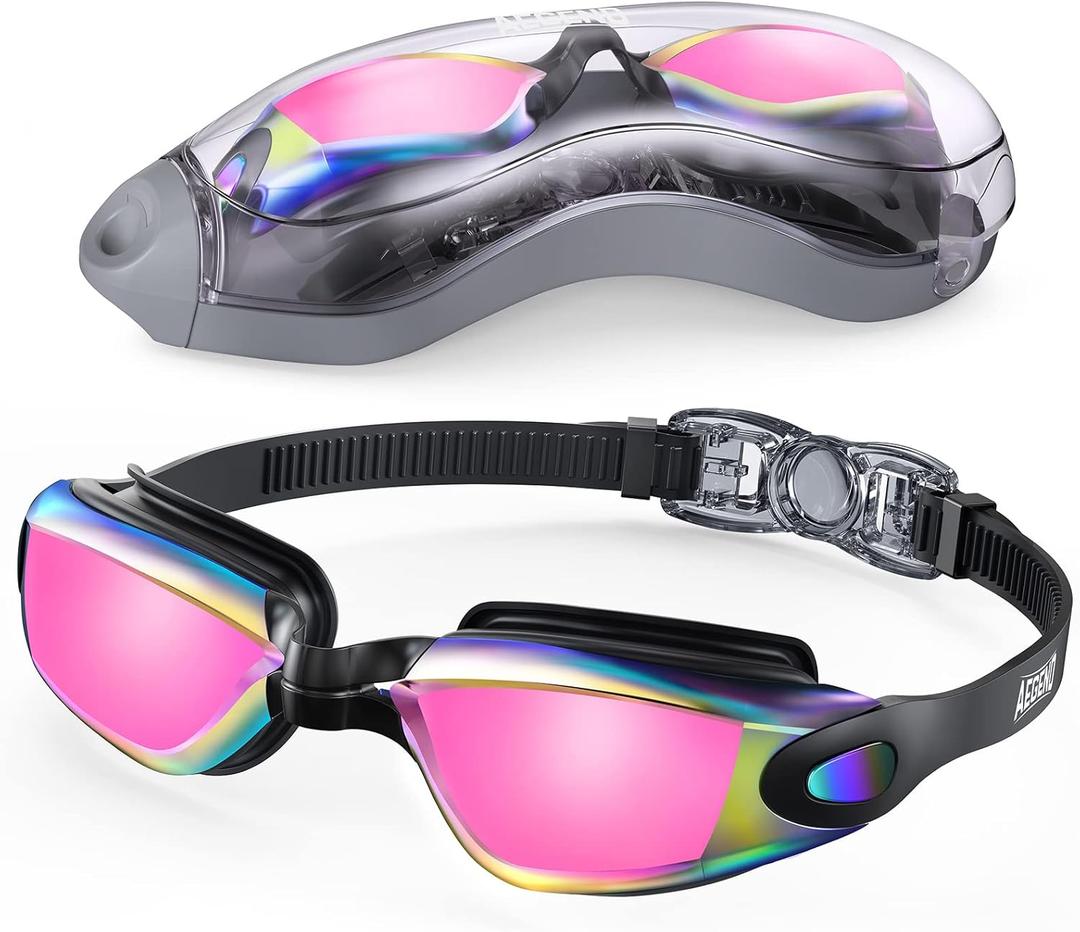 Aegend Swim Goggles, Swimming Goggles No Leaking Full Protection Adult Men Women Youth (Bright Fuchsia)