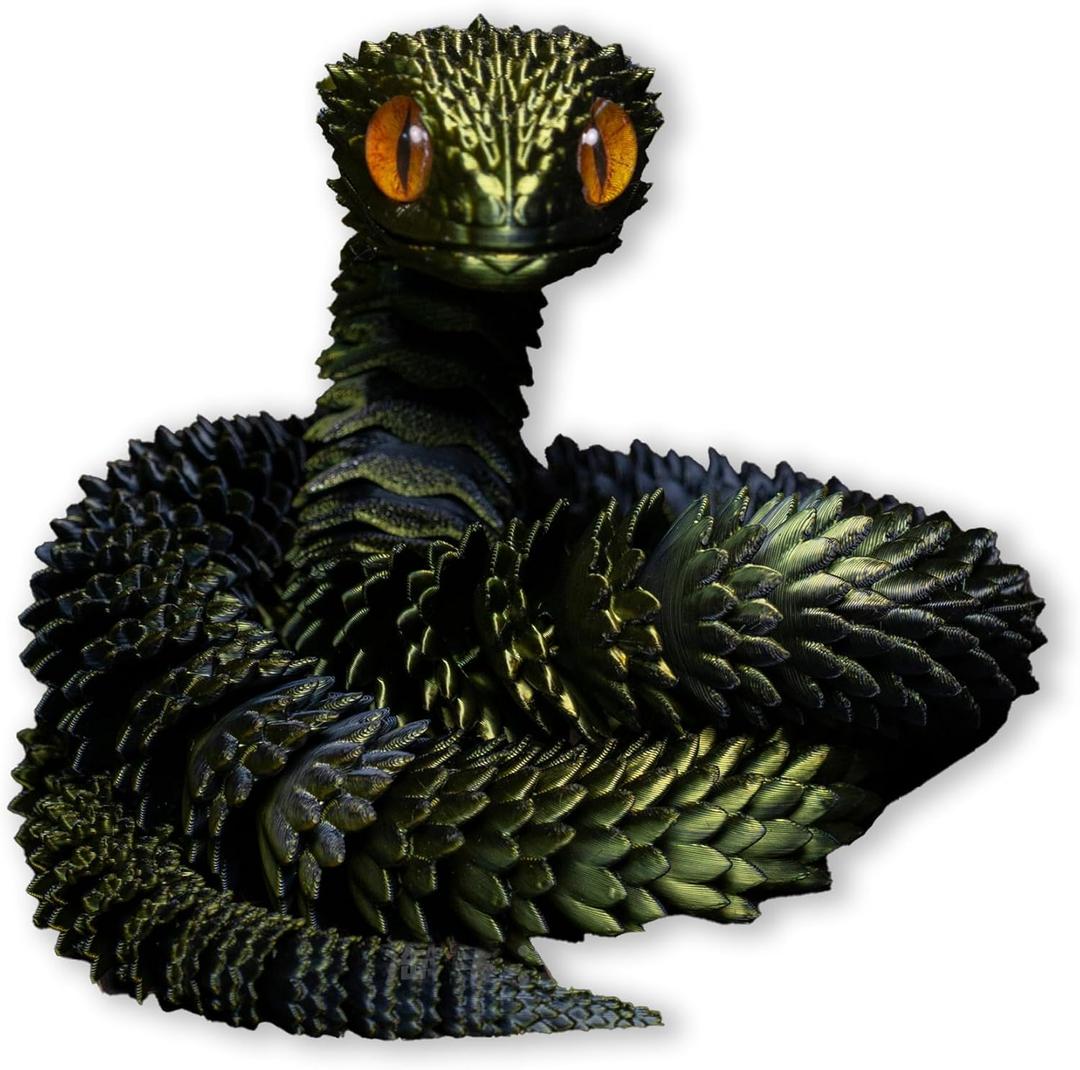 3D Printed Animals-Snake Viper,3D Printed Snake Toys Articulated Snake 3D Printed Animals Animal Model Ornaments Creative Funny Toy Festival Gift for Frends (Black Gold, 24Inch)