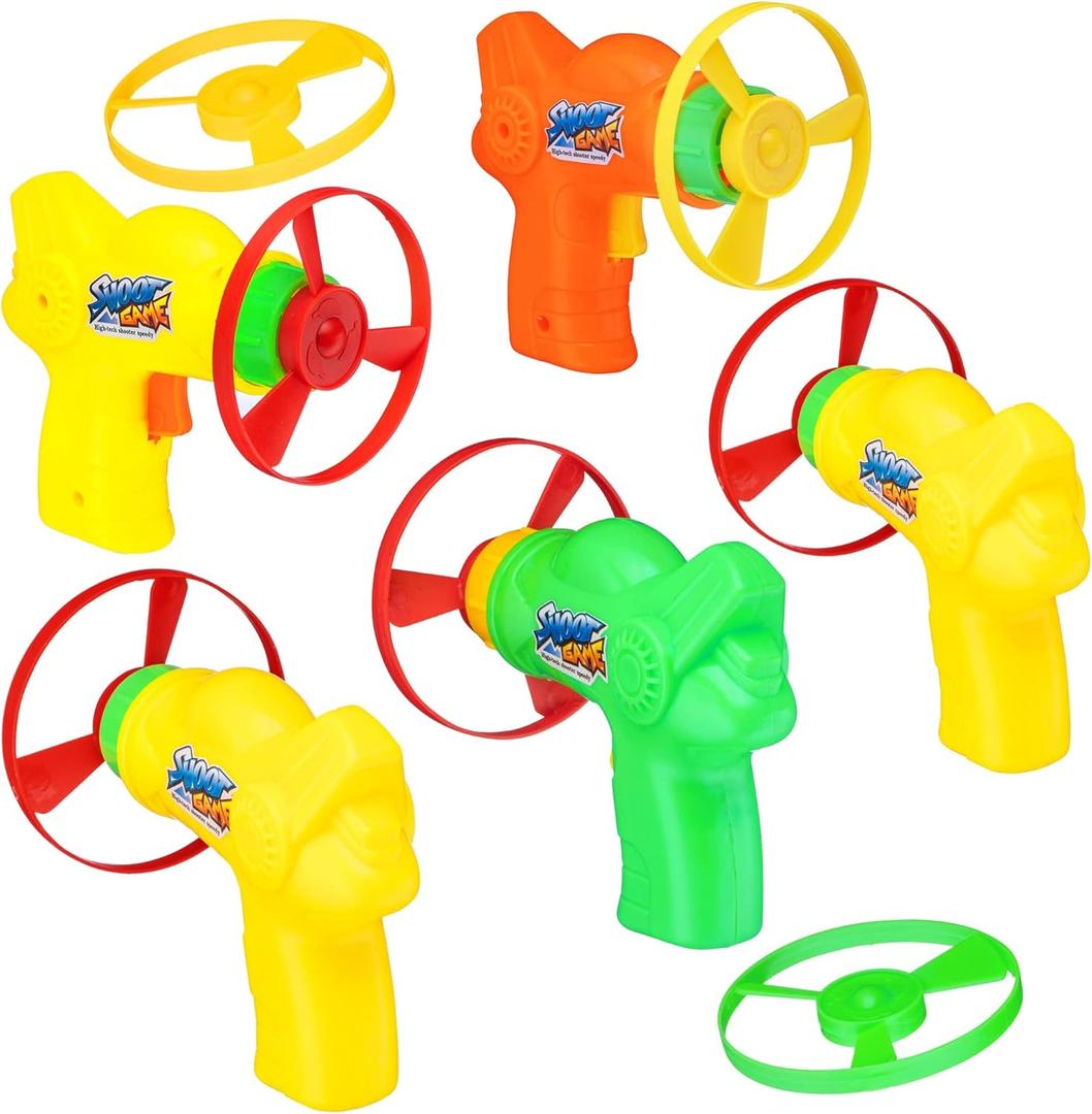 12 Pack Flying Disc Shooters for Kids, Interactive Cat Fetch Spinning Saucer Launcher, Indoor & Outside Toys, Party Favor Frisbees, Cat Propellers