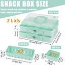 Stackable Snackle Box Container with 2 Lids, 14 Compartments - BPA-Free Snackle box Organizer, Dishwasher & Microwave Safe Reusable Snacklebox for Veggies, Fruits, Charcuterie, Snacks (Green, 2 Pack)