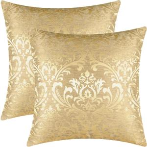 CaliTime Pack of 2 Throw Pillow Covers Cases for Couch Sofa Home Decoration Vintage Damask Floral Shining & Dull Contrast 18 X 18 Inches Gold