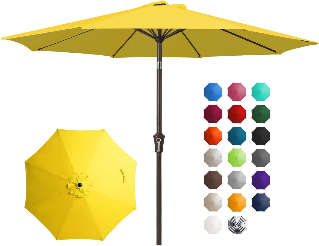 JEAREY 10FT Outdoor Patio Umbrella Outdoor Table Umbrella with Push Button Tilt and Crank, Market Umbrella 8 Sturdy Ribs UV Protection Waterproof for Pool, Garden (Yellow)