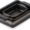 KOOV Bakeware Set, Ceramic Baking Dish, Rectangular Baking Pans Set, Casserole Dish for Cooking, Cake Dinner, Kitchen 9 x 13 Inches, 3-Piece, Stripe Series (Rough Black)