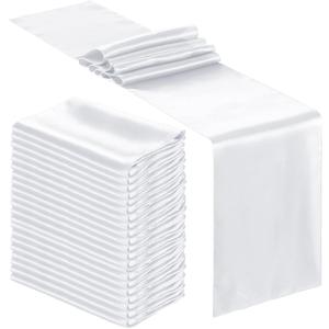 Bencailor 24 Pcs Satin Table Runner Bulk 12 x 108 Inches Long Table Runners Bright Smooth Fabric Tablecloth for Wedding Banquet Birthday Holiday Graduation Party Decorations (White)