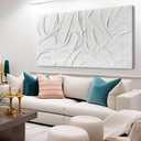 XIANSHOU Home Decor White Abstract Wall Decor Maximalist Artwork Textured Canvas Wall Art Pictures for Living Room Bedroom Home Office Decor 24"x48"