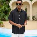 GSOU SNOW Mens Hawaiian Shirt Quick Dry Short Sleeve Tropiacl Floral Button Down Shirts for Beach Summer Vacation (Black, L)