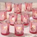 Pink Votive Candle Holders Set, 12 PCS Tea Lights Holder Decorative Bulk with Butterfly Pattern, Candle Holders for Wedding Table, Birthday, Home Decor, Party Supply