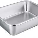 TeamFar Rectangular Cake Pan Brownie Pan, Stainless Steel Lasagna Casserole Baking Pan, 8’’x10’’x3’’, Rust Free & Non Toxic, Easy Clean & Dishwasher Safe