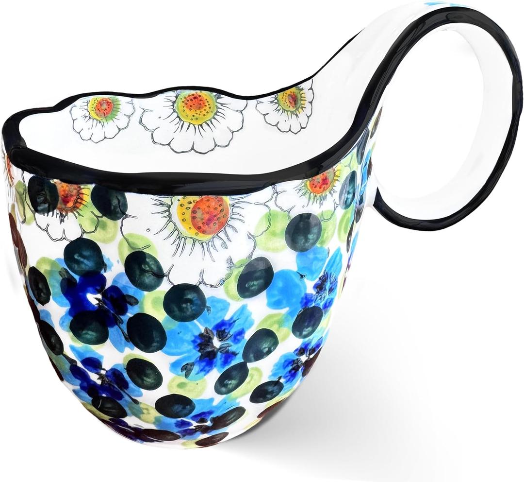 18.6OZ Soup Bowls with Wide Handles,Handpainted Decorative Bowl,Soup Mug,Microwave Bowls,Ceramic Bowls perfect for Cereals,Soups,fruits,etc.(A)