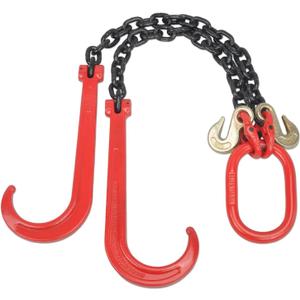 3/8" Grade 80 V-Type Transport Tow Chain w/15 J-Hooks 2Ft Long Shank Legs for Flatbed Truck Tie Trailer Tractor Car Wrecker Tow Chain,7100Lbs Work Load Limit,G80 Steel Towing Bridle,Black+Red
