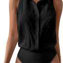 MakeMeChic Women's Dressy Bodysuit Shirt Collared Swiss Dots Sleeveless Button Down Tank Tops Black Small
